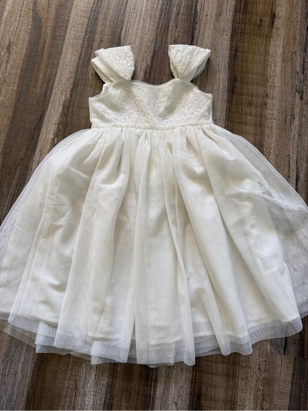 H&M Girls Ivory White Sequin Tulle Special Occasion Dress Size 5-6Y